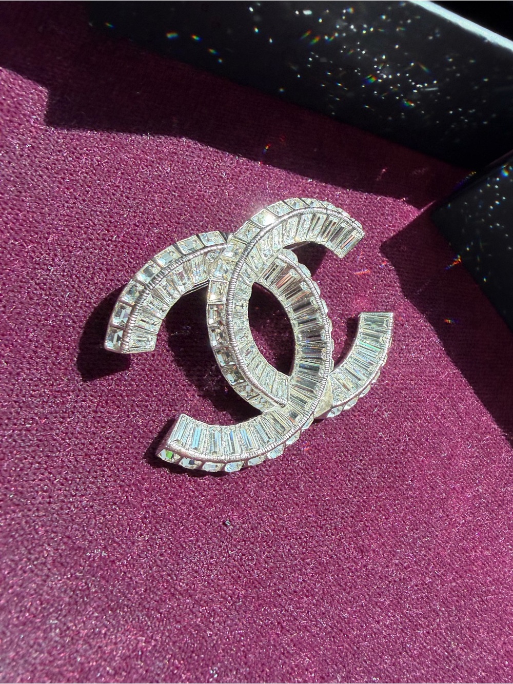 CHANEL Crystal Double C Brooch - Silver and Clear - Picture 8 of 8